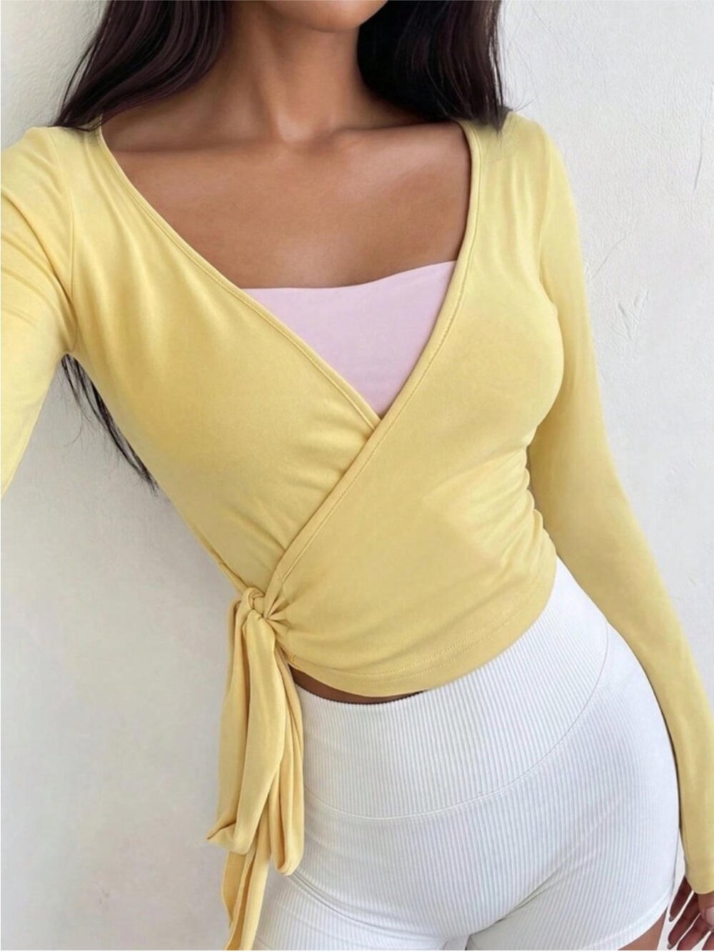BALIA SWIM Meringue Long Sleeve Wrap Top Butter Yellow